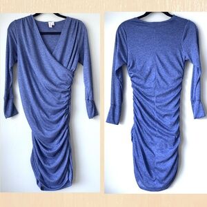 Anthropologie Sweat Pea NWOT Bodycon Ruched dress S Blue Polyester Rayon blend